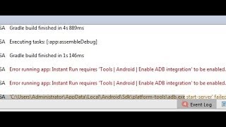 Fix Error running app: Instant Run requires Tools Android Enable ADB integration to be enabled