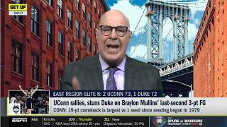 GET UP | Seth Greenberg reacts to UConn stuns Duke on buzzer-beating 3-Pts to make the Final Four