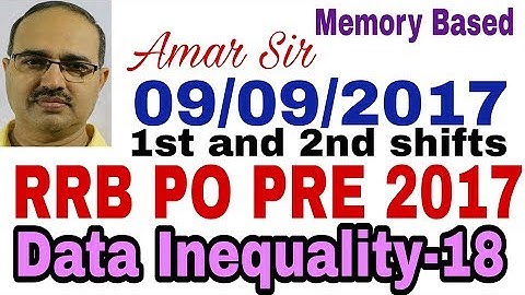 RRB PO PRE 09/09/2017 | Data Inequality (Quadratic Equations)-18: 2 shifts: Unique solution#Amar Sir