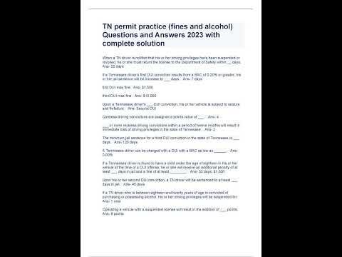 TN permit practice fines and alcohol Questions and Answers 2023 with