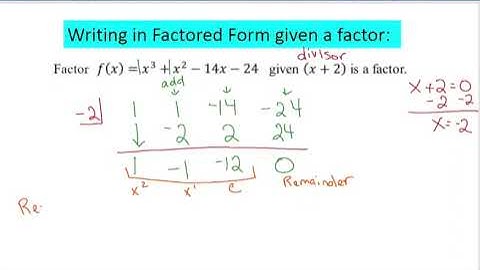 Example to Use Synthetic Division to write out factored form