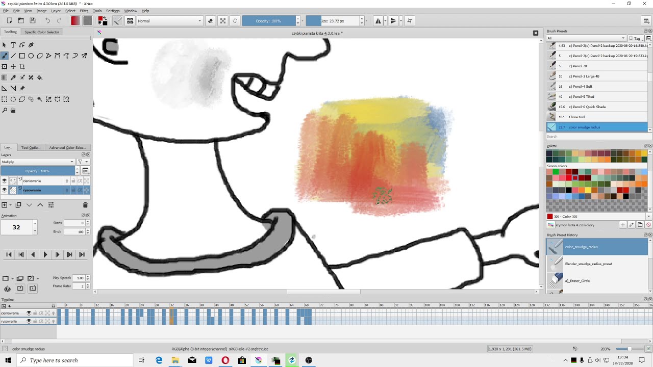 Krita 4.4.1 - opcja pędzla (Smudge radius) - Polski Tutorial (2020)