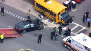Car crashes into bus in Everett, MA