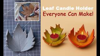 I made the Easiest Fall Candle Holder 🍁🍂🕯️ DIY with Air Dry Clay (No Bake, No UV Resin)