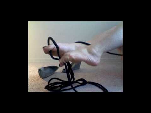 Sexy gray office heels in bondage/foot play with ropes