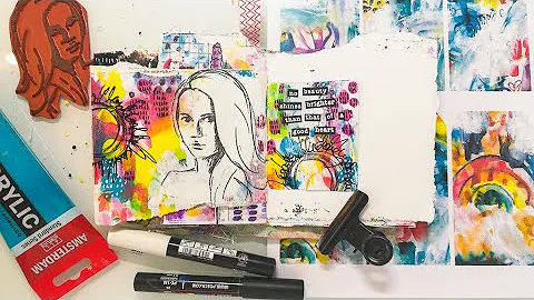 Mixed Media Art Journal Collage - Rainbow Background