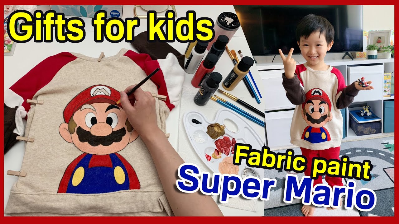 Easy Fabric paint Super Mario  on clothes for kids /Back To School Gifts for kids /how to piant 2021