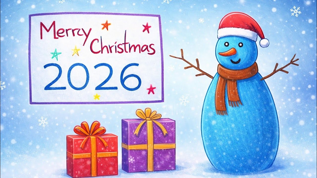 Merry Christmas drawing, snowman  drawing easy step with gifts,2026 