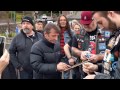 Phil Rudd at Bon Scott statue in Kirriemuir, Scotland, Bonfest 2017