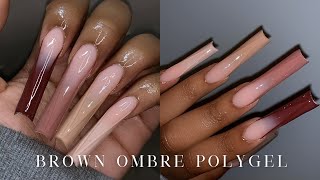 BROWN OMBRE POLYGEL NAILS 🤎🐻🍂✨ Beginner friendly Nail Art | V-French Tip Nails | Fall nails