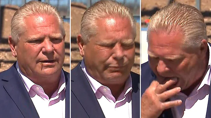 Ontario Premier Doug Ford swallows bee during pres...
