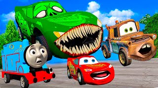 THOMAS and Lightning McQueen and Mater vs ZOMBIE Pixar cars  in  BeamNG.drive