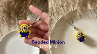 How to Make a Cute Beaded Minion Charm 💛💙 | Easy DIY Beaded Minion Keychain Tutorial