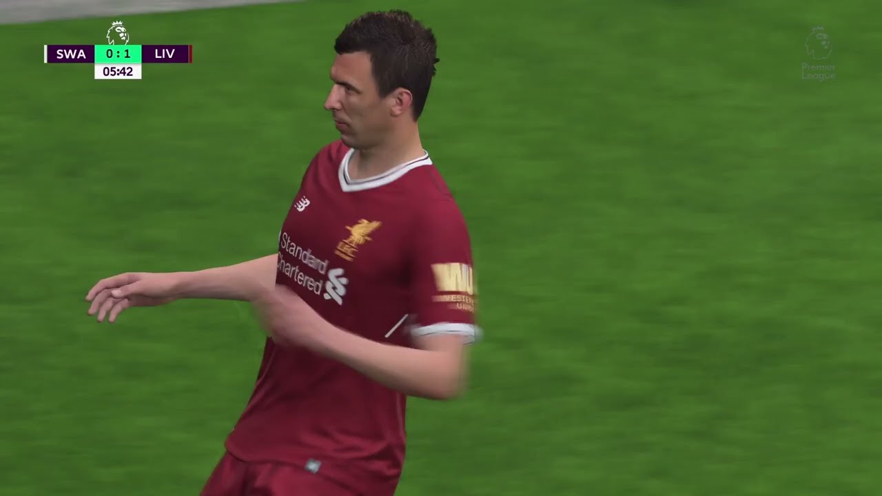 Mario Mandzukic scores for FC Liverpool against Swansea City - FIFA 18 Career Mode Premier League