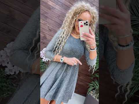 Нарядна коротка жіноча сукня Люрекс з рукавом 3/4 однотонна (Розміри 42-44,46-48), Сіра, видео 1