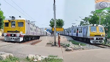Perfect parallel train entry colorful EMU local Barddhaman Howrah & Barddhaman Super at railgate