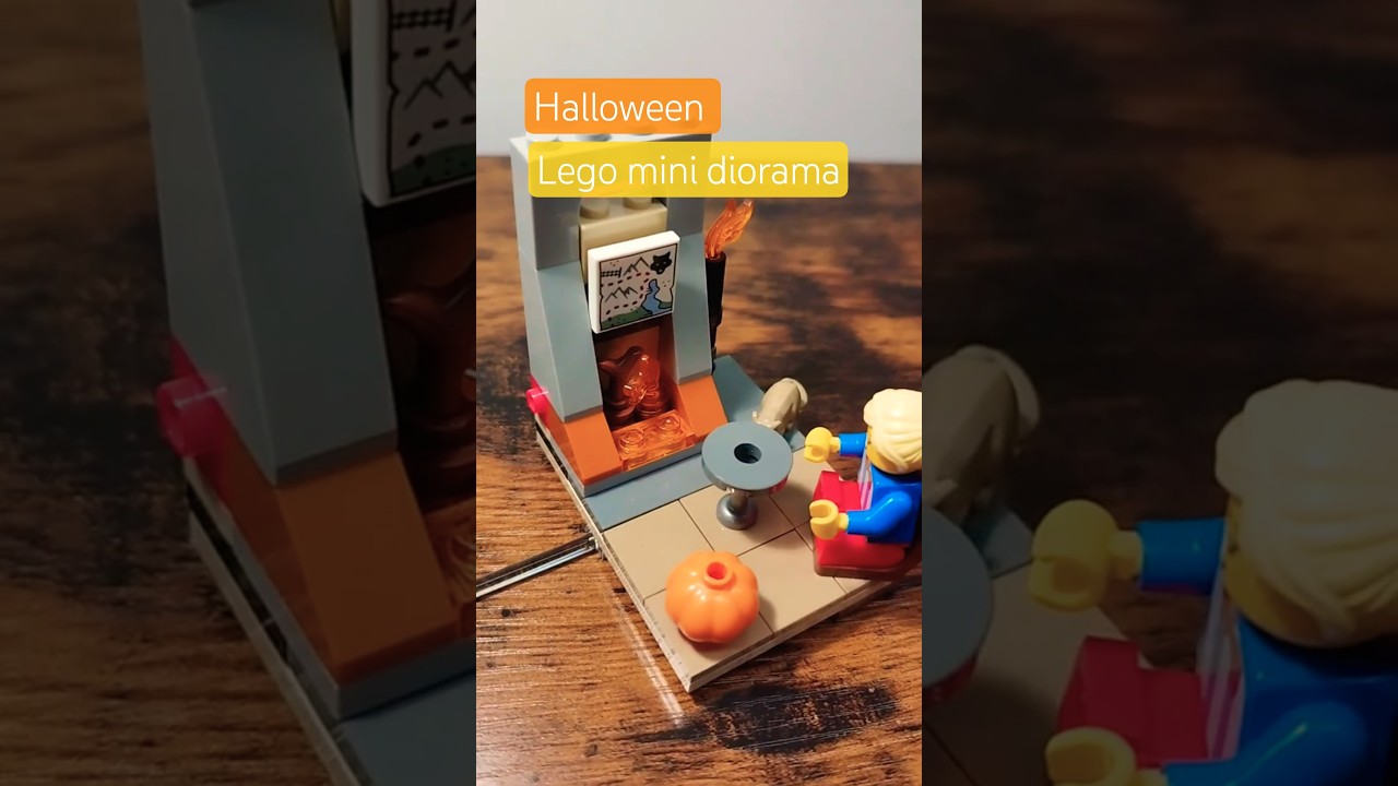 Lego Halloween 🎃 Mini Diorama - Cozy room with a fireplace 