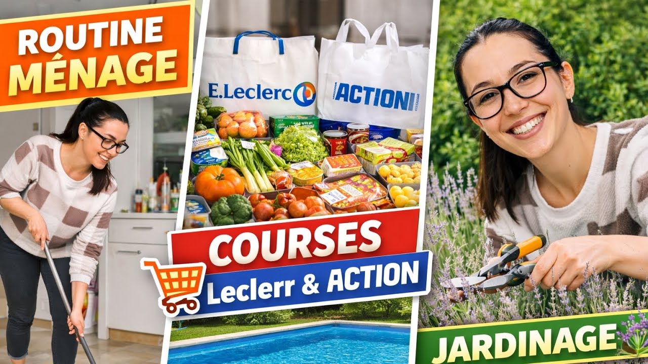 Routine ménage du matin 🧺 Retour de courses Leclerc & Action + Jardinage 🌿