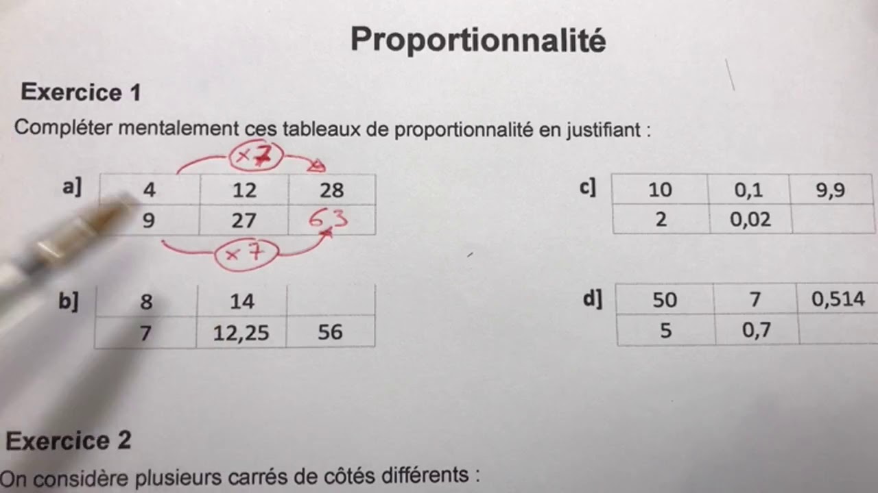 Proportionnalité - Grandeurs et tableau - Ex1 Correction - YouTube