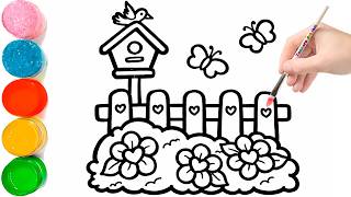 Springtime Birdbox Drawing for Kids Easy | How To Draw a Spring Birdhouse Step by Step