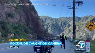 Massive rockslide captured on video shuts down Malibu Canyon Road
