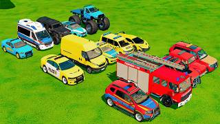 TRANSPORTING CARS, AMBULANCE, POLICE CARS, FIRE TRUCK OF COLORS! WITH TRUCKS! - FS 22 screenshot 5