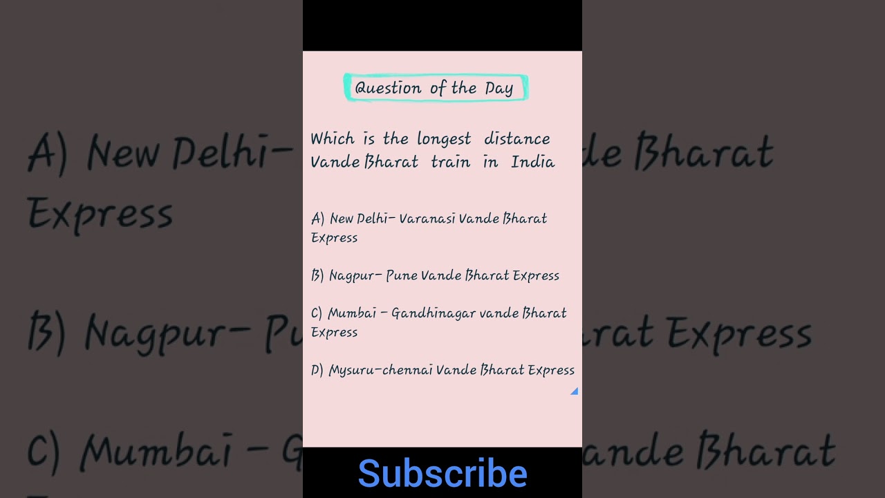 longest distance train in India | Question of the day | mcq practice | daily practice