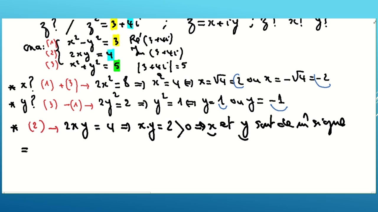 RACINES CARREES D'UN NOMBRE COMPLEXE (METHODE DU SYSTEME)