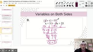 Algebra 1: Mutli-Step Equations with Variables on Both Sides - Google Slides