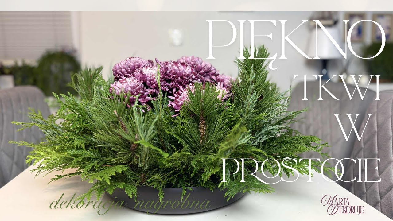 Prosta szybka i naturalna dekoracja na grób   //  sosna tuja i chryzantema      z LIDLA