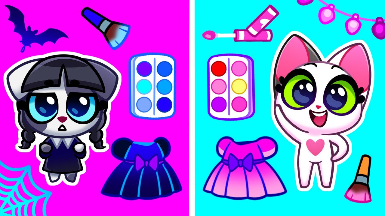 My Doll Came to Life! 🩷🖤 Pink vs Black Wednesday Color Challenge | Funny Kids Cartoons & Songs