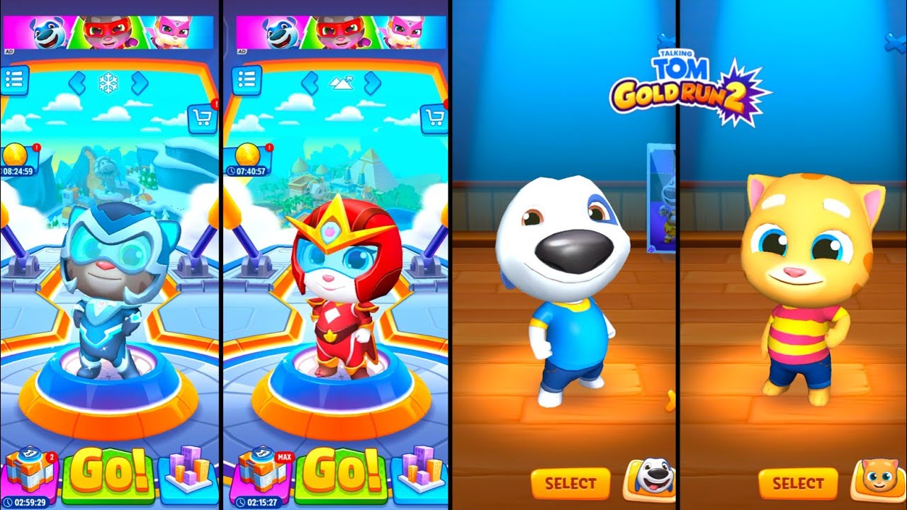 Talking Tom Hero Dash Ice Bolt Tom, Fire Arrow Angela vs Tom Gold Run 2