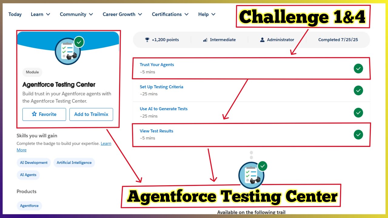 Agentforce Testing Center | Salesforce Trailhead | Challenge 1 & 4 ...