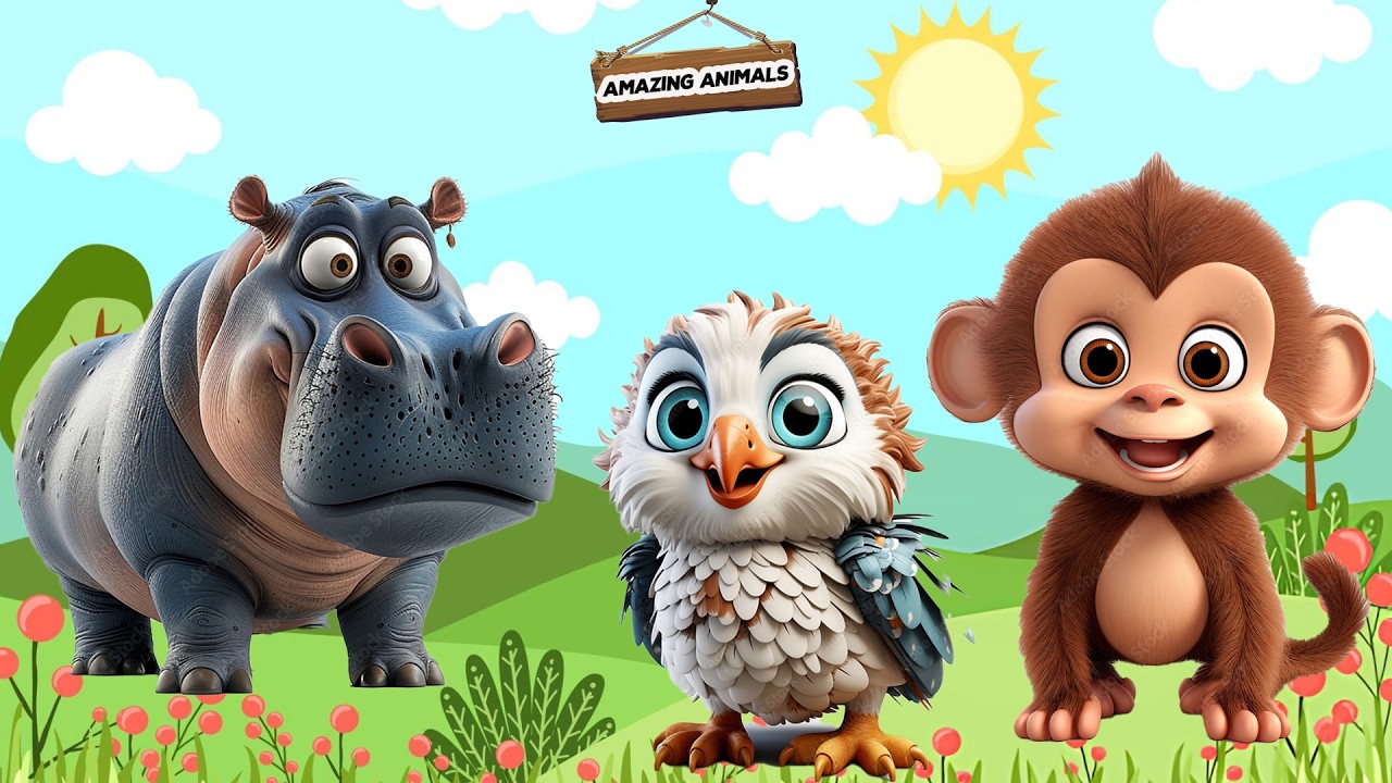 Playful Farm Animals Dog, Cat, Pig, Cow, Sheep, Rabbit, Monkey, Parrot, Tiger