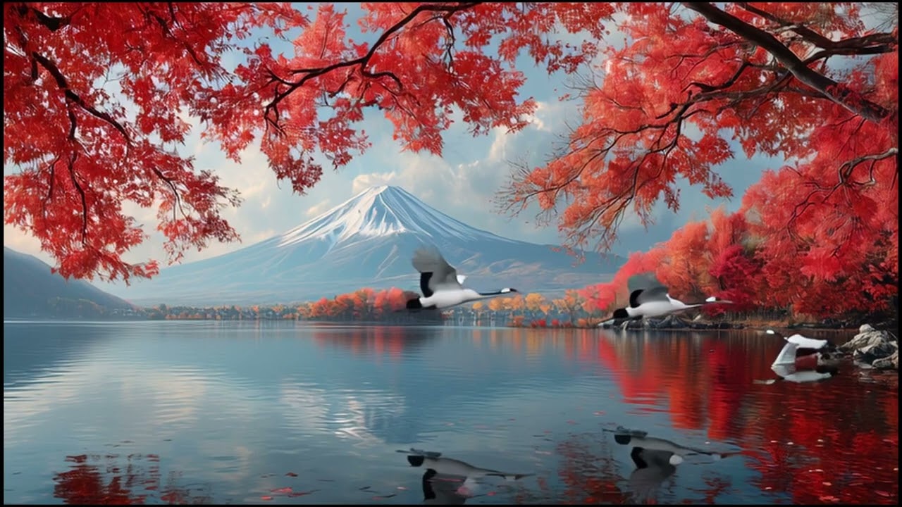 Autumn Reflections at Mt  Fuji 