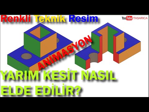 Kesitler; Yarım Kesit Nasıl Elde Edilir? Kesit Görünüşler, Kesit Alma, Renkli Teknik Resim