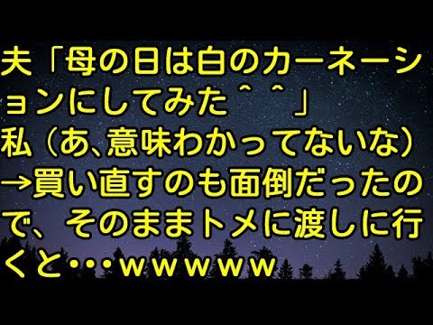 【スカッとする話】夫「母の日は白のカーネーションにしてみた＾＾」私（あ、意味わかってないな）→買い直すのも面倒だったので、そのままトメに渡しに行くと‥ｗｗｗ　スカッとしようぜチャンネル
