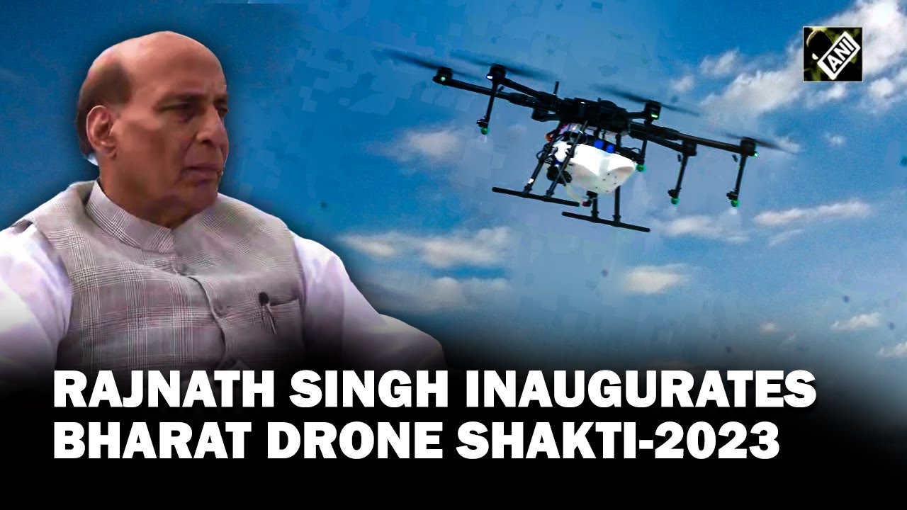 Defence Minister Rajnath Singh inaugurates Bharat Drone Shakti-2023 exhibition at Hindan Air Base