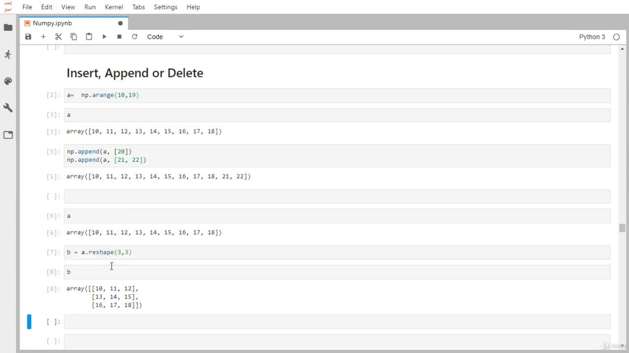 Insert, Append And Delete Numpy Array