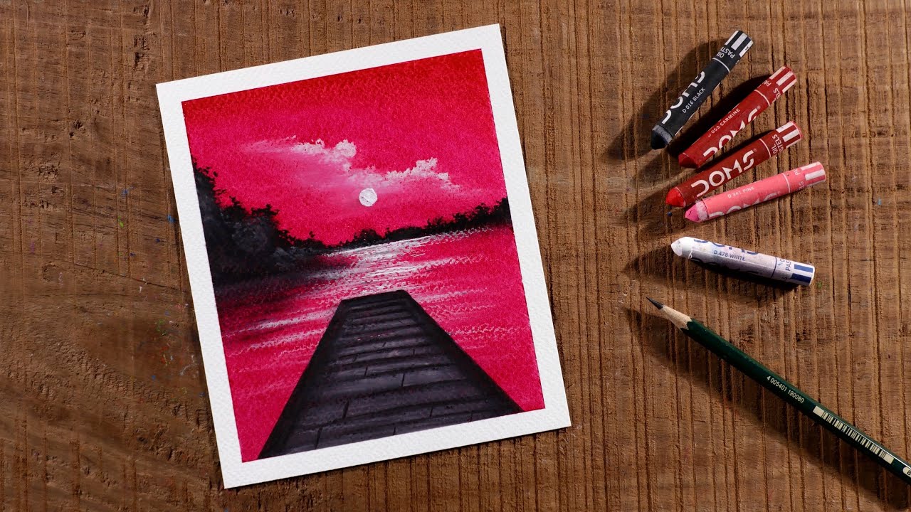 Easy Beautiful Riverside Scenery / Drawing with Oil Pastels / Step by Step