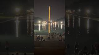 The Magical Lincoln Memorial Reflecting Pool at Night: Washington Monument and Passing Aircraft -DCA