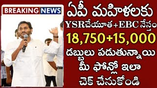 ఏపీ మహిళలకుysrచేయూత 18750+ebcనేస్తం 15000 డబ్బులు పడుతున్నాయి|మీ ఫోన్లో ఇలా చెక్ చేసుకోండి|cheyutha