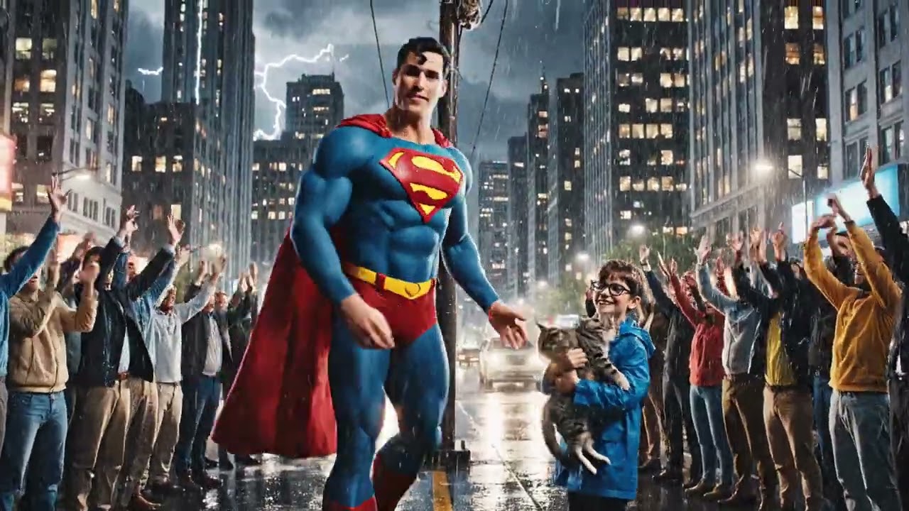 super hero saving cat