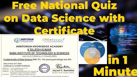 Free National Quiz on Data Science with Certificate in 1 Minute|Data Science|Python|Java|ML|CSS|CSE