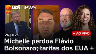Michelle após vídeo de Flávio: 'Eu te desculpo'; PF mira 'Dark Horse'; EUA anunciam tarifa + ao vivo screenshot 1