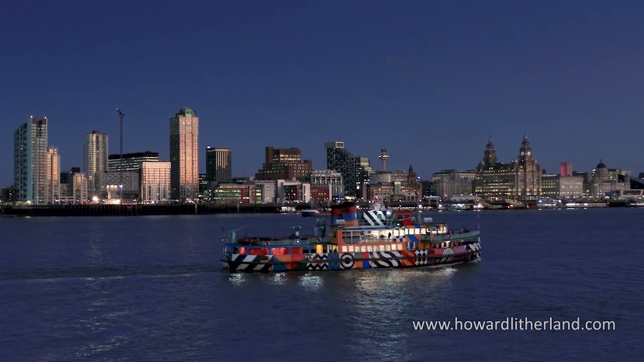Real time video of the Mersey Ferry at night, Liverpool, England