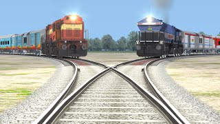 TWO DIESEL TRAINS CROSSING AT SAME TRACK | RAILROAD CROSSING - BeamNG.Drive