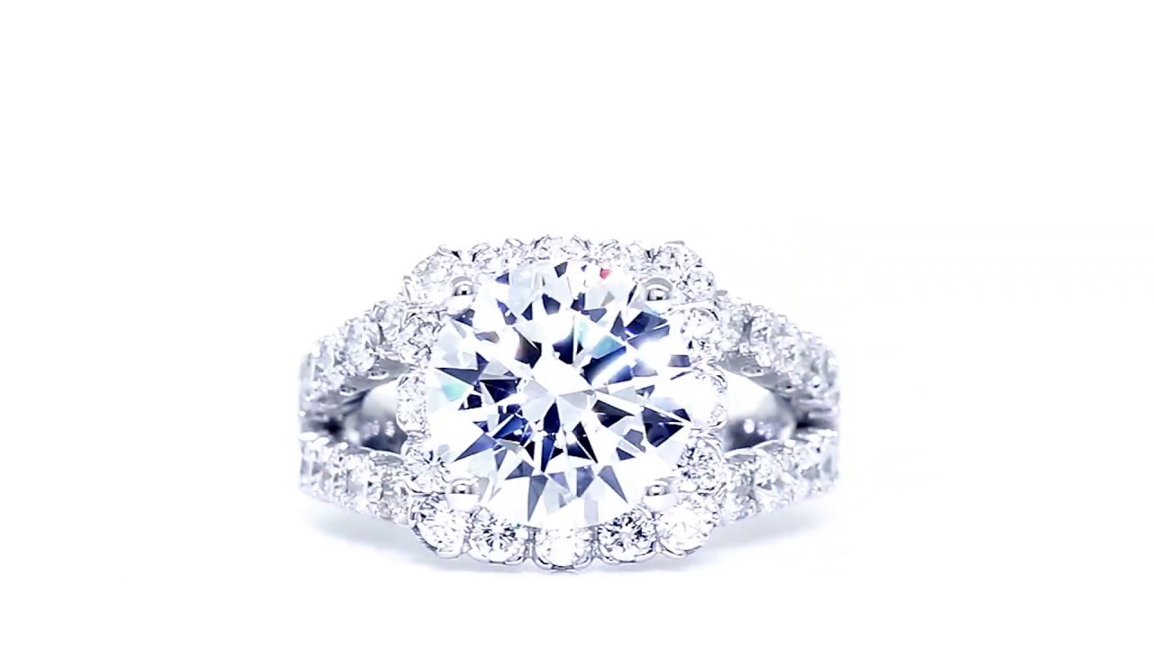 Split Band Halo Engagement Ring Setting for a 3CT Round Diamond, 1.50CT Total Sides EWK1026W1