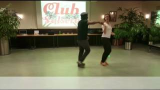 Salsa tutorial with enchufa, hook turn, hand throw