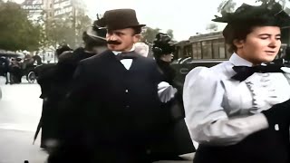 Paris 1898 in color, street scene [60fps, Remastered] w/sound design added